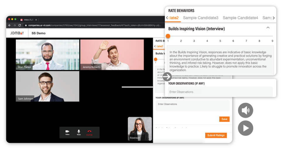 screenshot of Virtual Assessment Center Platform